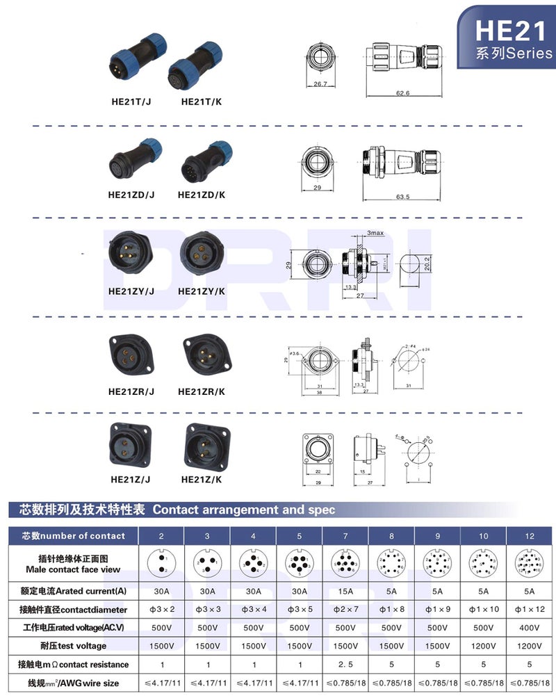 DRRI SP21 Docking Waterproof 12 pin Aviation Connector ip68 Power Cable Connector for auto Electrical Industry (12Pin) - Image 5